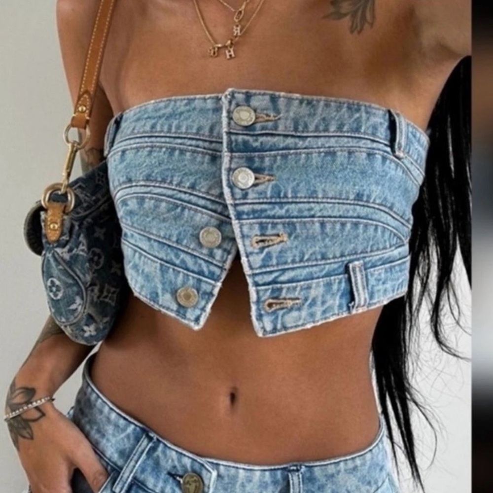 ZARA Denim Bandeau Crop Top XS